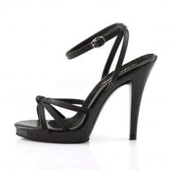 Fabulicious Black Leather 4.5" Heel Strappy Ankle Wrap Platform Sandal Shoes
