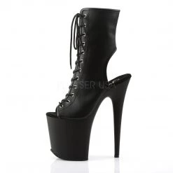 Pleaser Shoes 8" Heel Black Open Toe Lace-Up Faux Leather Booties*