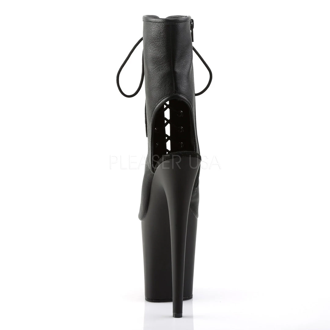 Pleaser Shoes 8" Heel Black Open Toe Lace-Up Faux Leather Booties* 5 Pleaser Shoes 8" Heel Black Open Toe Lace-Up Faux Leather Booties*