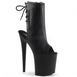 Pleaser 8" Heel Black Open Toe/Heel Faux Leather Booties*