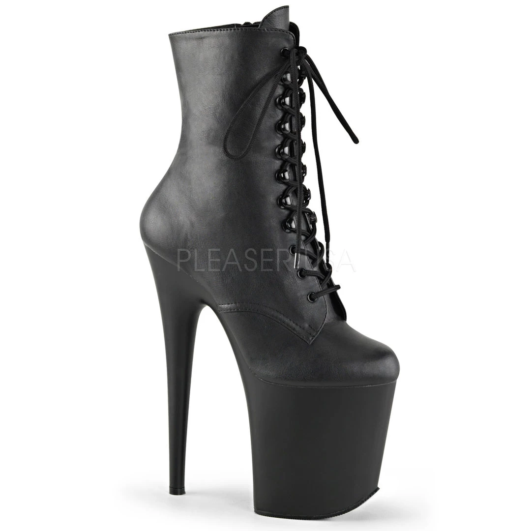 Pleaser 8" Spike Heel Black Lace-Up Faux Leather Ankle Boot* 3 Pleaser 8" Spike Heel Black Lace-Up Faux Leather Ankle Boot*