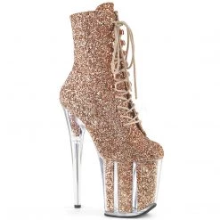 Pleaser Shoes 8" Heel Rose Gold Glitter Lace-Up Ankle Boot*