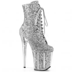 Pleaser 8" Heel Silver Glitter Ankle Boot*