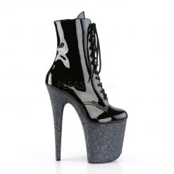 Pleaser 8" Heel Black Glitter Lace-Up Ankle Boot* 9 Pleaser 8