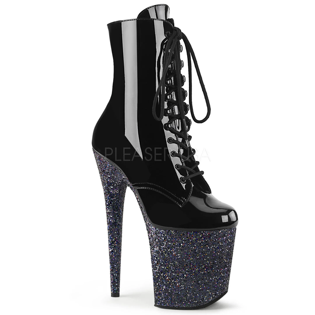 Pleaser 8" Heel Black Glitter Lace-Up Ankle Boot* 3 Pleaser 8" Heel Black Glitter Lace-Up Ankle Boot*