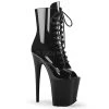 Pleaser 8" Heel Black Peep Toe Lace-Up Ankle Boot*