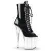 Pleaser Shoes 8" Heel Clear/Black Peep Toe Lace-Up Ankle Boot*