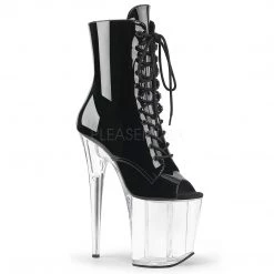 Pleaser Shoes 8" Heel Clear/Black Peep Toe Lace-Up Ankle Boot*