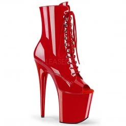 Pleaser 8" Heel Red Peep Toe Lace-Up Ankle Boot*