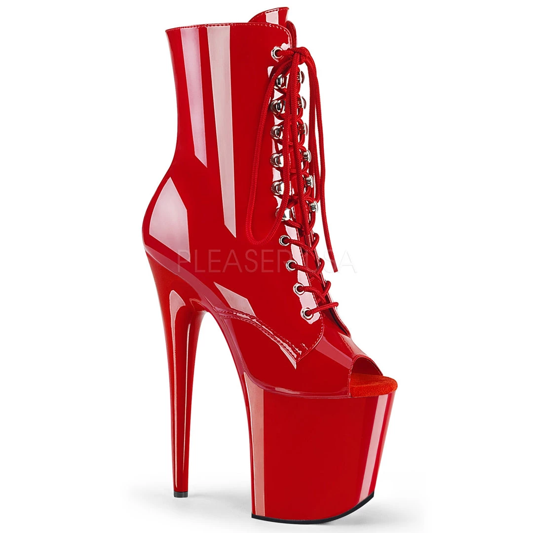 Pleaser 8" Heel Red Peep Toe Lace-Up Ankle Boot* 3 Pleaser 8" Heel Red Peep Toe Lace-Up Ankle Boot*
