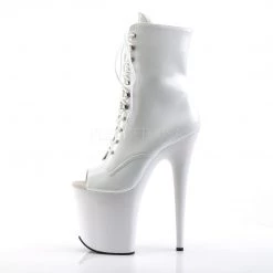 Pleaser Shoes 8" Heel White Peep Toe Lace-Up Ankle Boot*