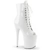 Pleaser Shoes 8" Heel White Peep Toe Lace-Up Ankle Boot*