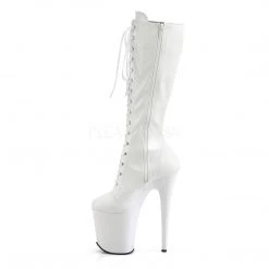 Pleaser 8" Heel Lace-Up White Faux Leather Knee Boots*