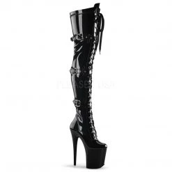Pleaser 8" Heel Black Platform Stretch Thigh High Boots*