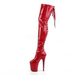 Pleaser Shoes 8" Heel Red Platform Lace-Up Thigh High Boots*