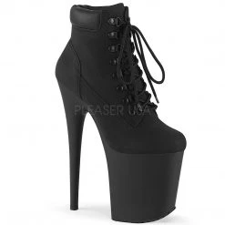Pleaser 8" Heel Black Lace-Up Faux Leather*