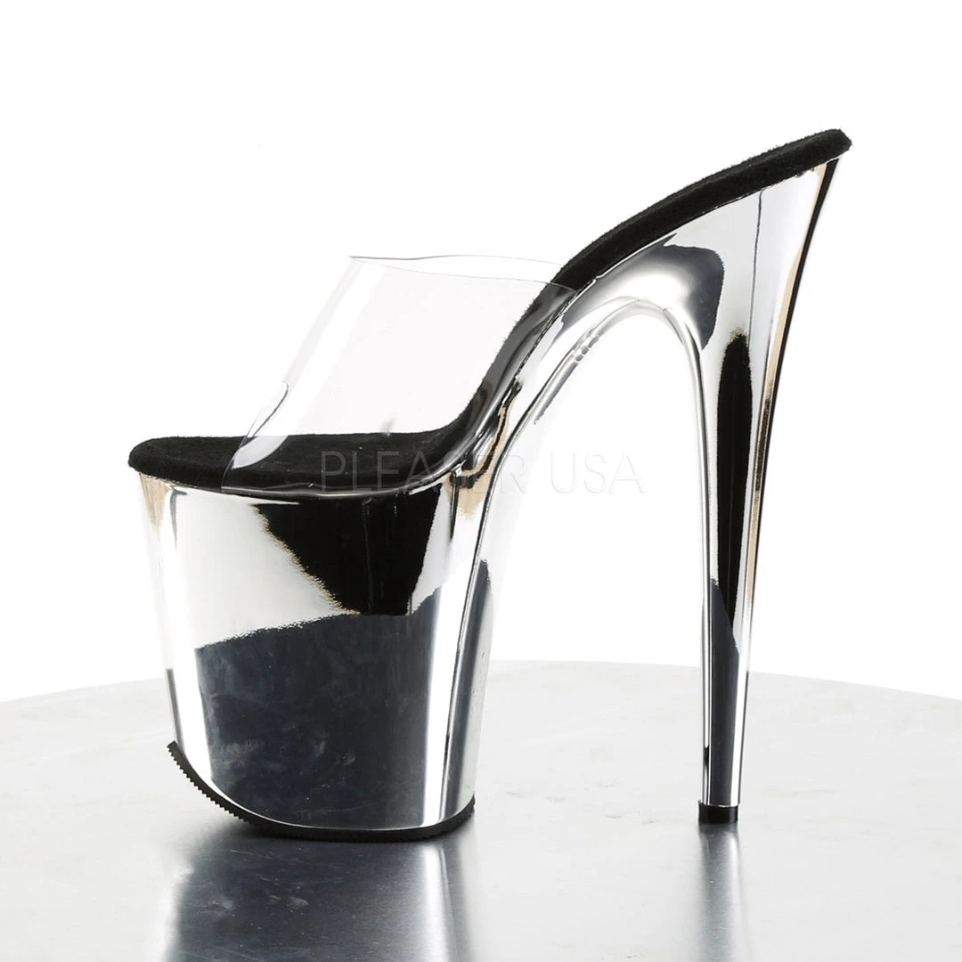 Pleaser Clear/Silver 8" Platform Slide Heels* Shoes 4 Pleaser Clear/Silver 8" Platform Slide Heels* Shoes