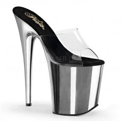 Pleaser Clear/Silver 8" Platform Slide Heels* Shoes