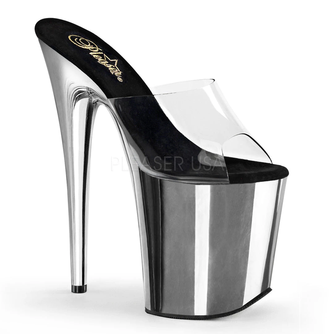 Pleaser Clear/Silver 8" Platform Slide Heels* Shoes 3 Pleaser Clear/Silver 8" Platform Slide Heels* Shoes