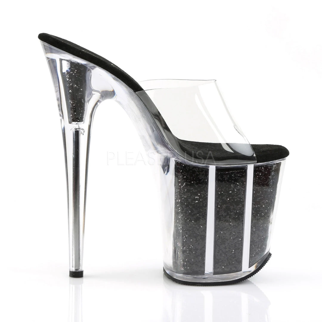 Pleaser Clear/Black 8" Glitter Heels* Shoes 6 Pleaser Clear/Black 8" Glitter Heels* Shoes