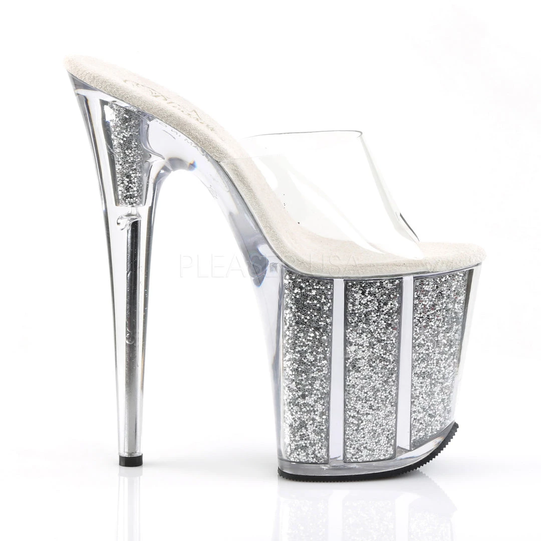 Pleaser Clear/Silver 8" Glitter High Heels* 6 Pleaser Clear/Silver 8" Glitter High Heels*