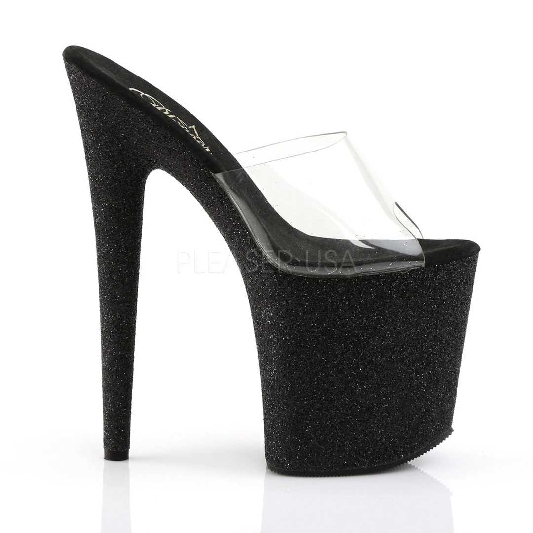 Pleaser Shoes Clear/Black 8" Glitter Pumps* 6 Pleaser Shoes Clear/Black 8" Glitter Pumps*