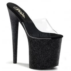 Pleaser Shoes Clear/Black 8" Glitter Pumps*
