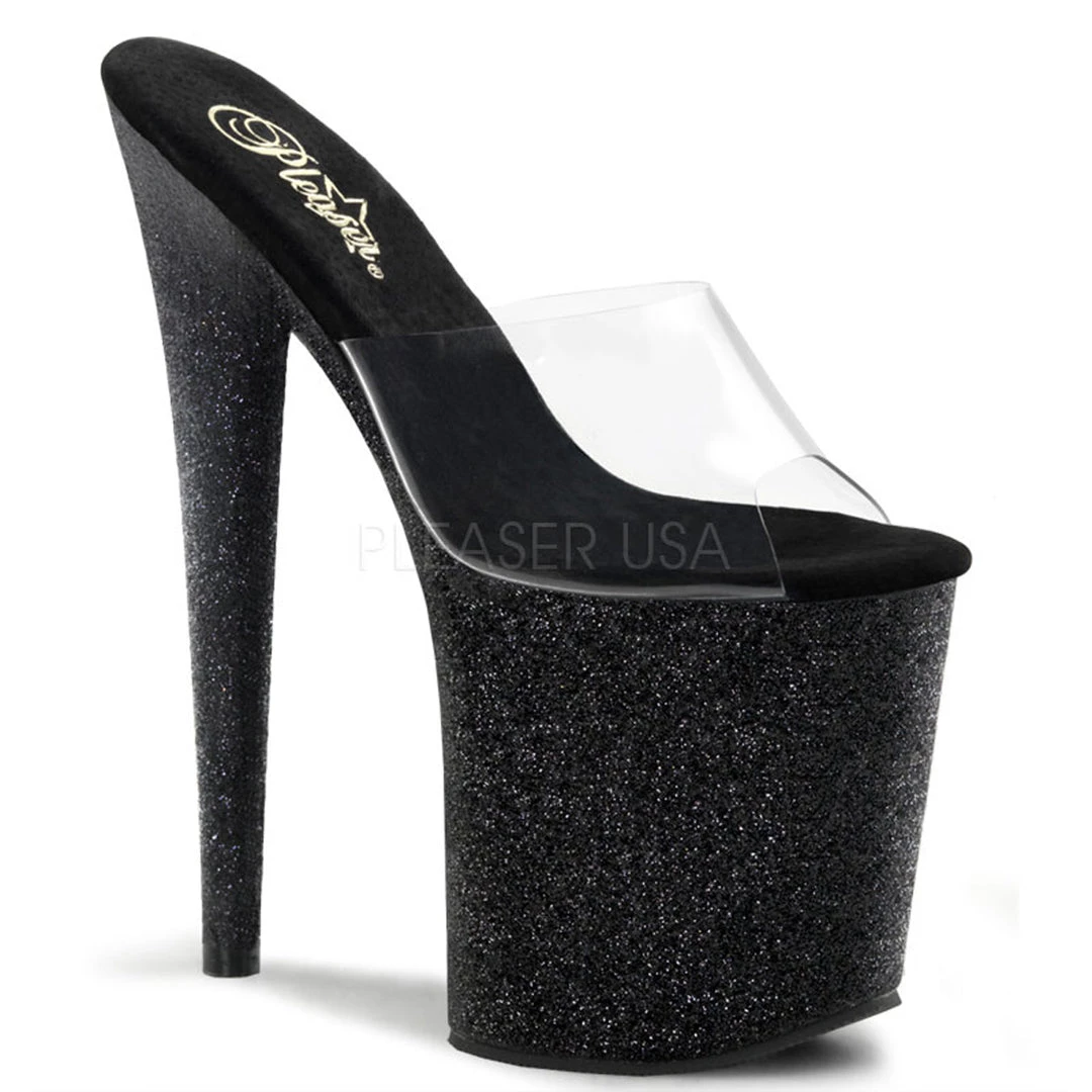 Pleaser Shoes Clear/Black 8" Glitter Pumps* 3 Pleaser Shoes Clear/Black 8" Glitter Pumps*