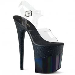 Pleaser 8" Heel Clear/Black Glitter Platform Shoes*