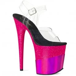 Pleaser Clear/Fuchsia 8" Glitter Heels*