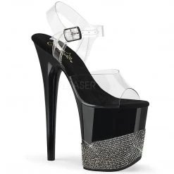 Pleaser 8" Clear/Black Rhinestone Studded Platform Heels* Shoes