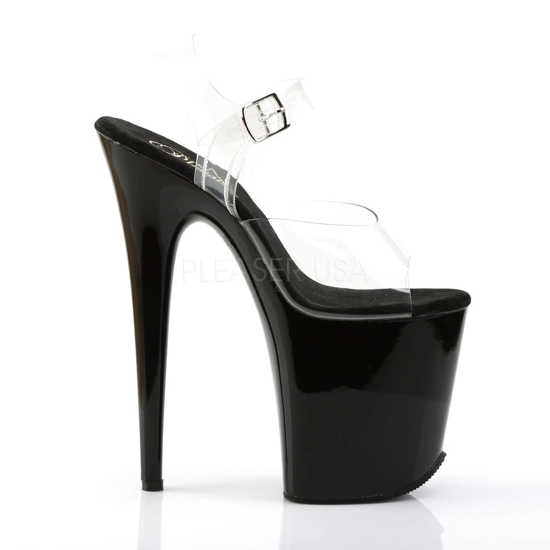 Pleaser 8" Clear/Black Ankle Strap Heels* 6 Pleaser 8" Clear/Black Ankle Strap Heels*