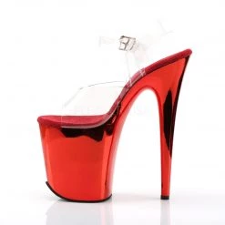 Pleaser Shoes 8" Clear/Red Ankle Strap Heels*