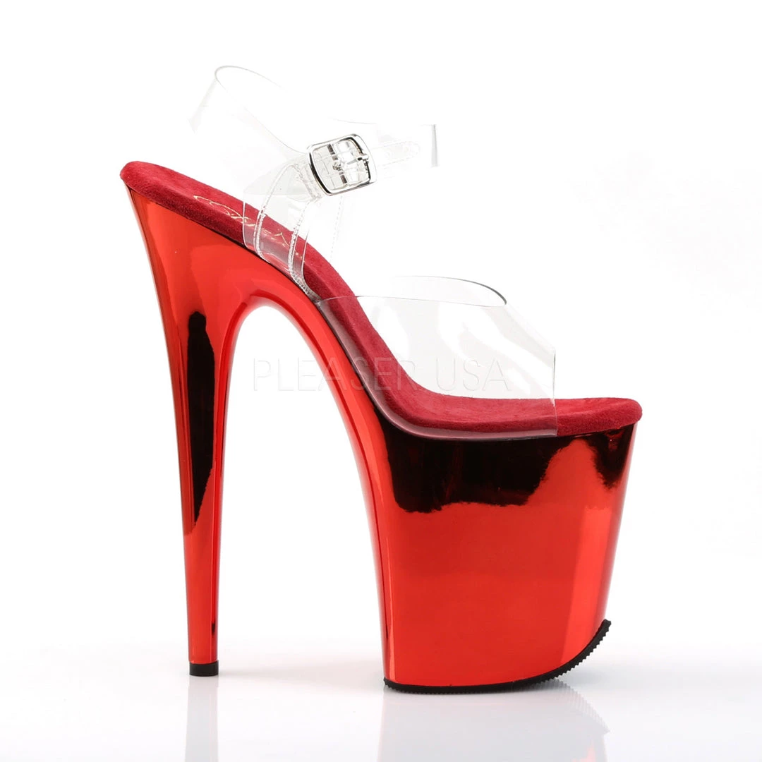 Pleaser Shoes 8" Clear/Red Ankle Strap Heels* 6 Pleaser Shoes 8" Clear/Red Ankle Strap Heels*