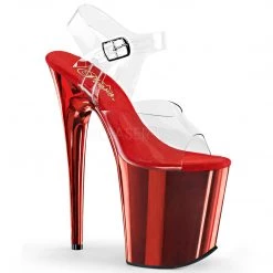 Pleaser Shoes 8" Clear/Red Ankle Strap Heels*