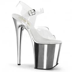 Pleaser 8" Clear/Silver Ankle Strap Heels*
