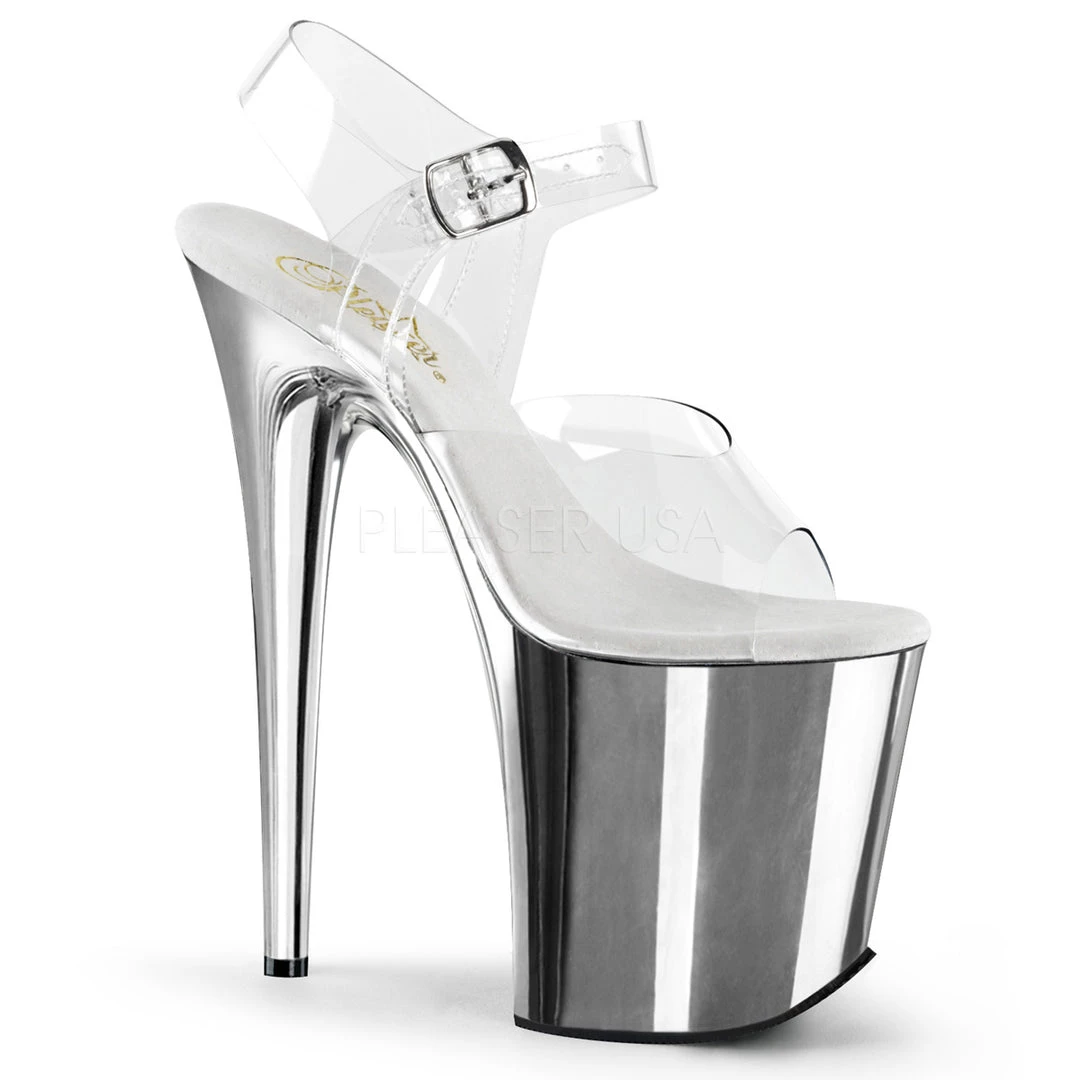 Pleaser 8" Clear/Silver Ankle Strap Heels* 3 Pleaser 8" Clear/Silver Ankle Strap Heels*