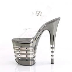 Pleaser Shoes Clear/Silver 8" Ankle Strap Heels*