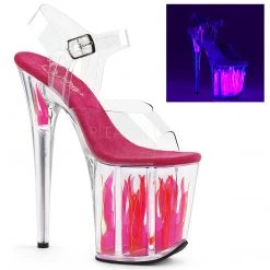 Pleaser 8" Clear/Hot Pink Ankle Strap High Heels* Glow In The Dark & Neon