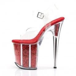 Pleaser Shoes 8" Clear/Red Glitter Stripper Heels*
