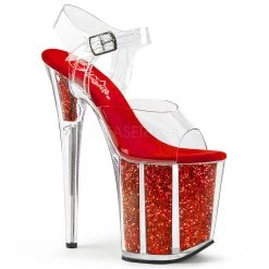 Pleaser Shoes 8" Clear/Red Glitter Stripper Heels*