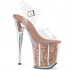 Pleaser 8" Clear/Rose Gold Glitter Pumps* Shoes