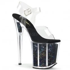 Pleaser 8" Clear/Black Glitter Stripper Pumps*