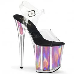 Pleaser Shoes Clear/Pink 8" Ankle Strap Heels*