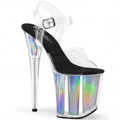 Pleaser Shoes Clear/Silver 8" Ankle Strap High Heels*