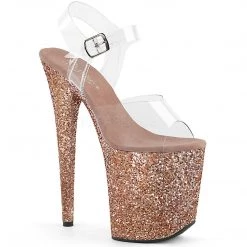 Pleaser 8" Clear/Rose Gold Glitter Stripper Heels* Shoes