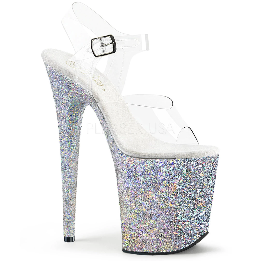 Pleaser 8" Clear/Silver Glitter Stripper High Heels* 3 Pleaser 8" Clear/Silver Glitter Stripper High Heels*