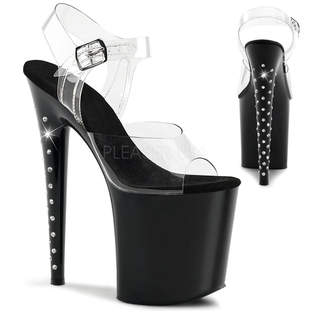 Pleaser 8" Clear/Black Rhinestone Studded High Heels* 3 Pleaser 8" Clear/Black Rhinestone Studded High Heels*