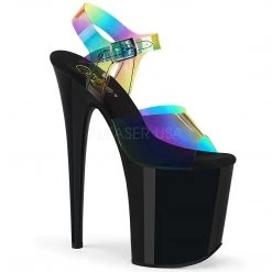 Pleaser Black/Rainbow 8" Ankle Strap Heels* Rainbow Clothing