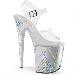 Pleaser 8 Inch Clear/Silver Ankle Strap Heels* Shoes